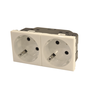 Mosaic double socket module 45x90 mm with grounding and shutters, screwless connection