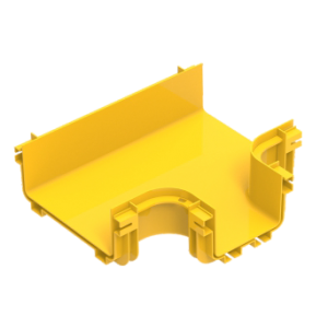 Horizontal tee for a 240 mm fiber tray to 120 mm fiber tray, mounting without couplers, yellow