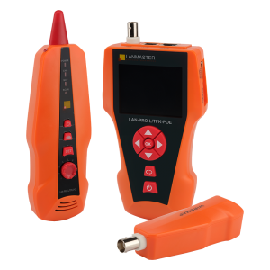 Cable tester with length measurement, cable tracer, and POE detection, 1 remote identifiers