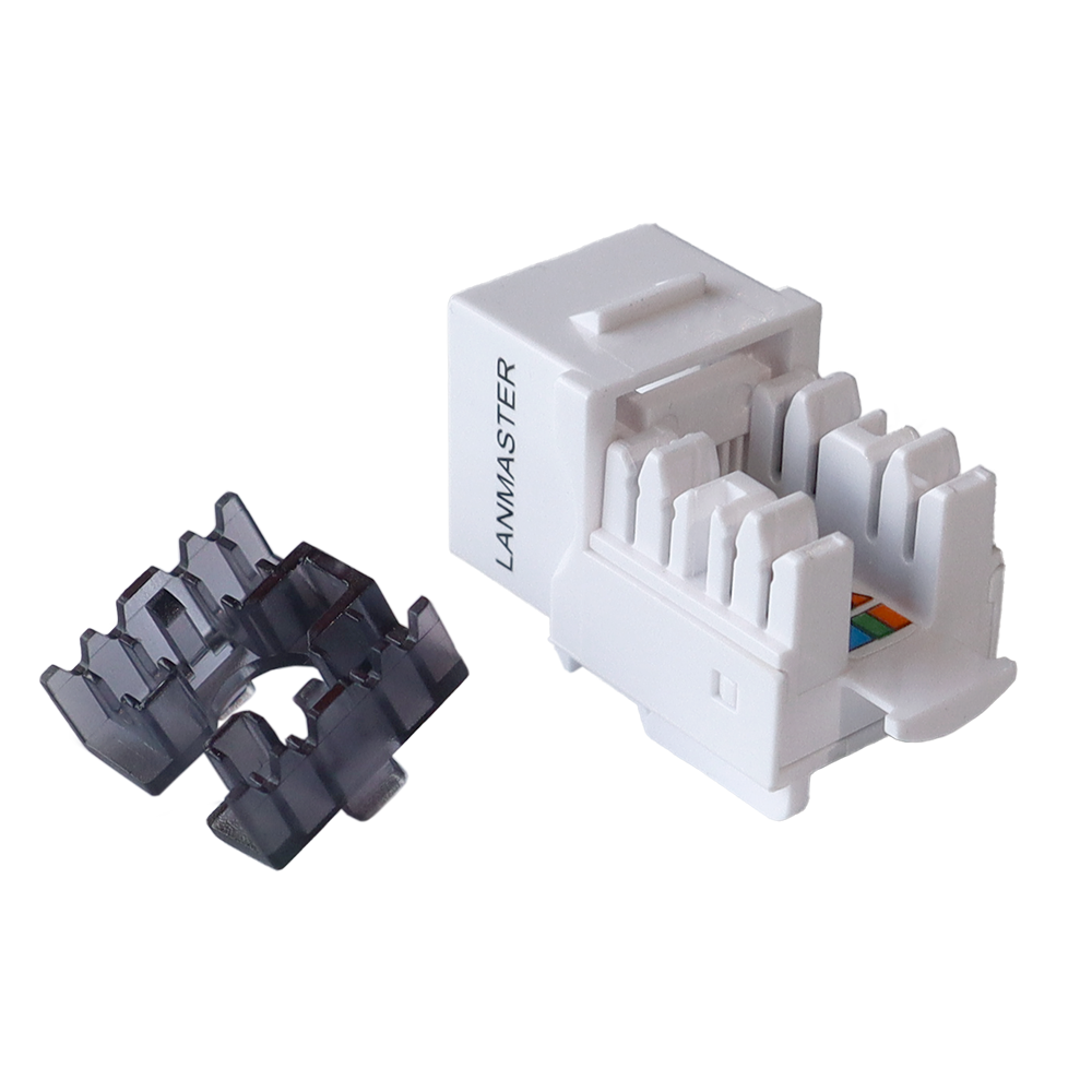 Keystone module, RJ45, category 5E, UTP, with shutter, 90 degrees, white