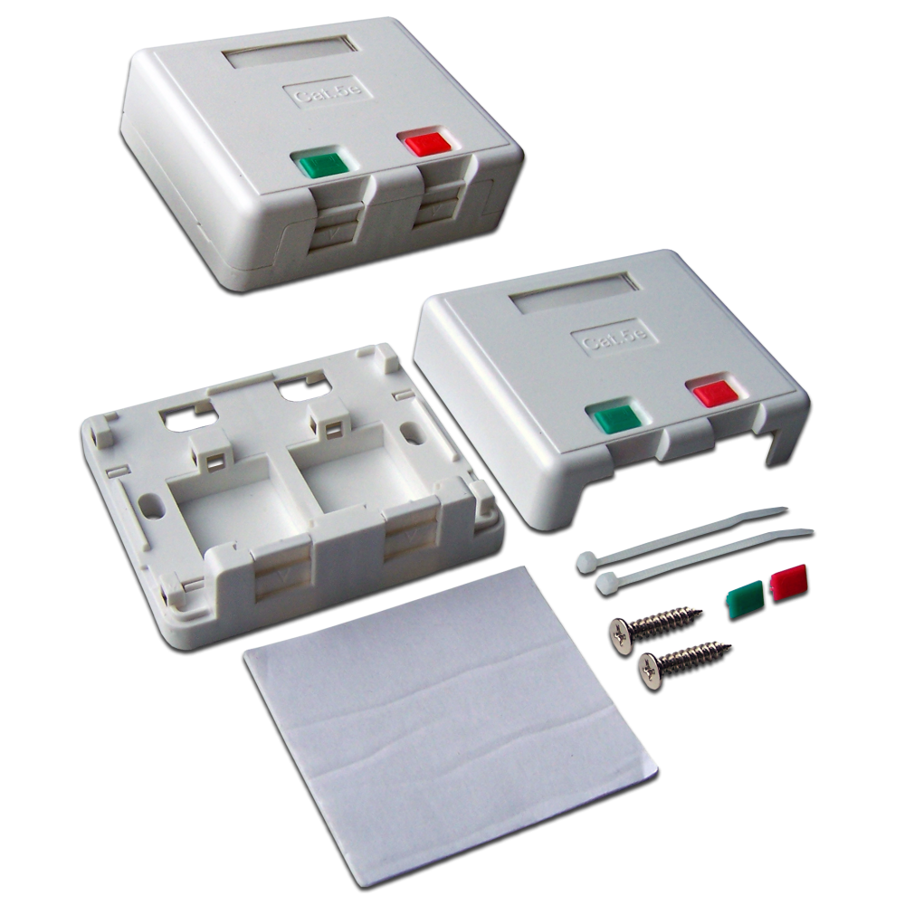 Wall mounting box for two Keystones with protective shutter, white