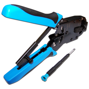 Crimping tool for 4P, 6P, 8P plugs with a ratchet mechanism