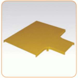 Cover for horizontal tee for 240 mm channel tray and 120 mm branch tray joint, yellow