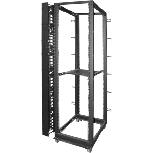 Vertical organizer for adjustable racks with plastic fingers and a cover