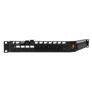 19" modular angled patch panel with shutters, shielded, 24 port, 1U