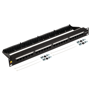 Патч-панель 19", 24 порта RJ45, неэкранированная, кат.6, 1U, с задним органайзером с фиксаторами кабеля