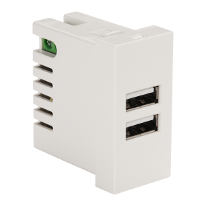 Модуль USB-зарядки, 2 порта USB-A, 2.1A/5V, 45x22.5, белый