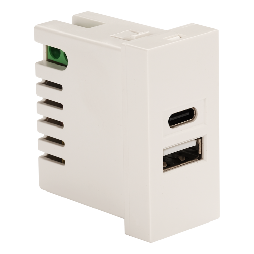 Модуль USB-зарядки, 1 порт USB-C + 1 порт USB-A, 2.1A/5V, 45x22.5, белый