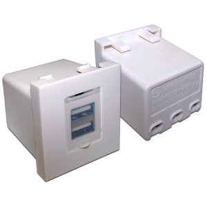 USB charger, two sockets, with cover, 2.4A/5V, 45x45, white