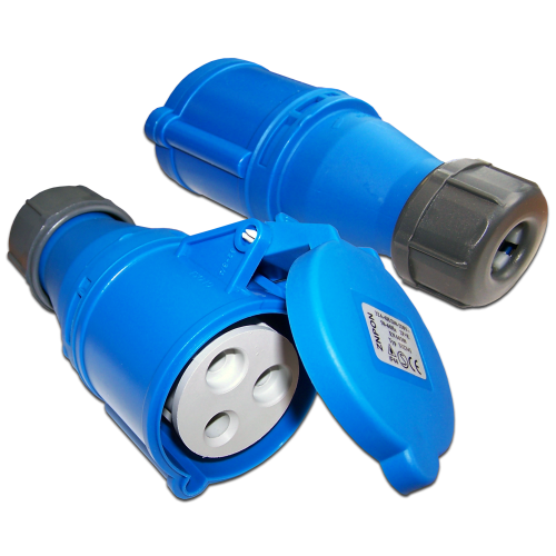 Single-phase IEC 309 socket, female, 32A, 250V, dismountable, blue