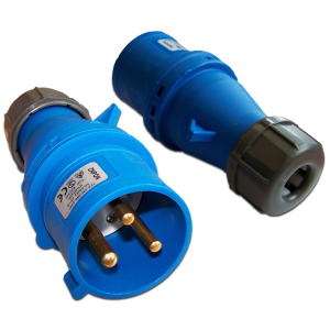 Single-phase IEC 309 plug, male, 32A, 250V, dismountable, blue
