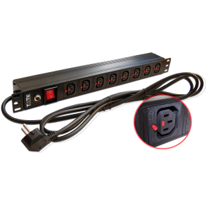 19" power distribution unit, 8 C13 connectors with lock, 10A, 250V, 3.0 m power cord