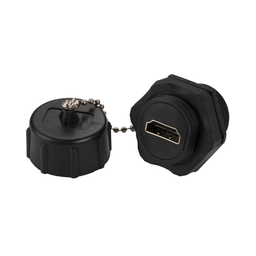Industrial HDMI socket coupler, IP68, with a cap