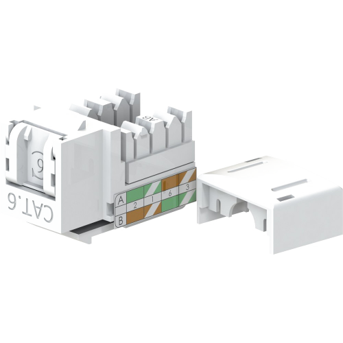 Keystone module, RJ45, category 6, UTP, 90 degrees, with built-in shutter, white