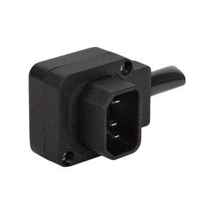 IEC 60320 C14 inlet, 10A, 250V, angled, dismountable, black
